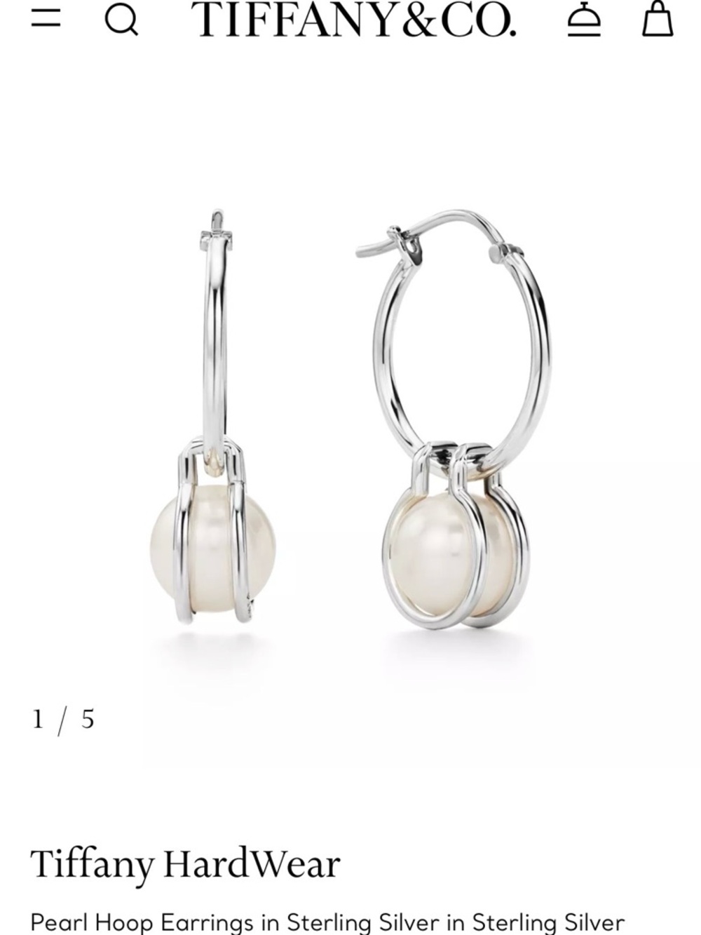 Tiffany & Co. Sterling Silver Hoop Earrings with White Pearls